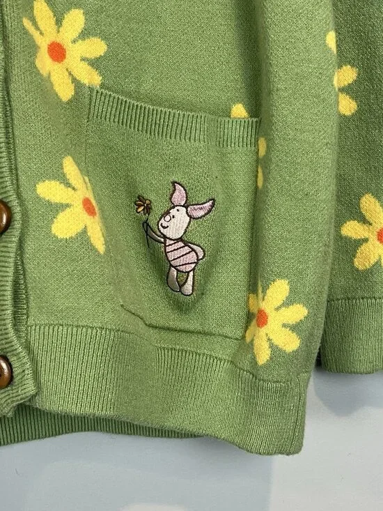Disney Winnie the Pooh Green Floral Cardigan Womens Size Small Box Lunch - Picture 2 of 13